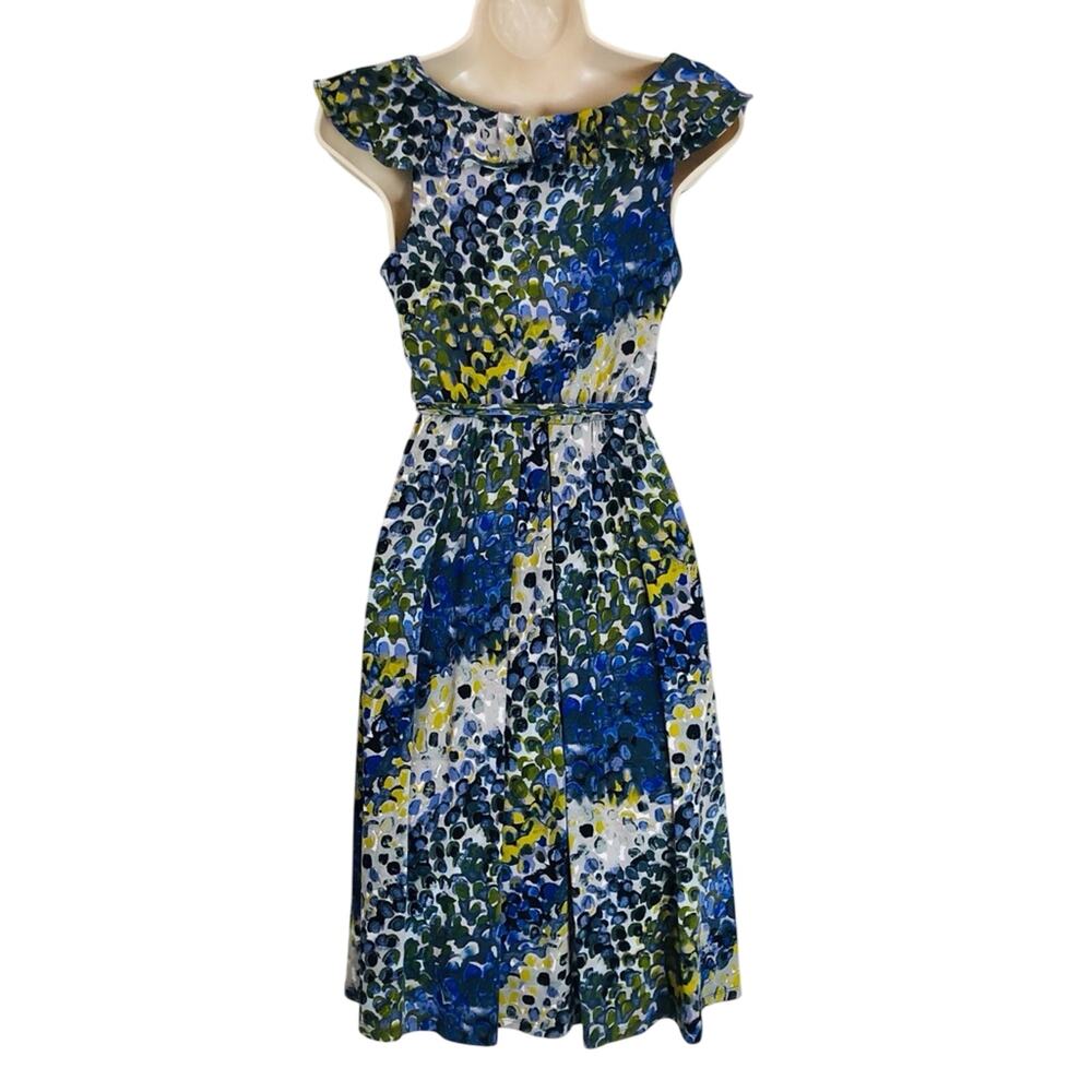 New York & Company Blue Green Fit & Flare Dress Figure Flattering Stretch Knit - Picture 15 of 16